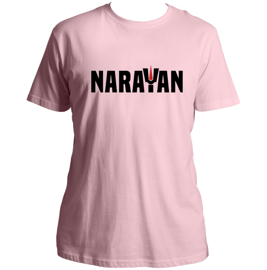 Baby Pink Narayan T-shirt with Vaishnav tilak typography artwork by Garrari