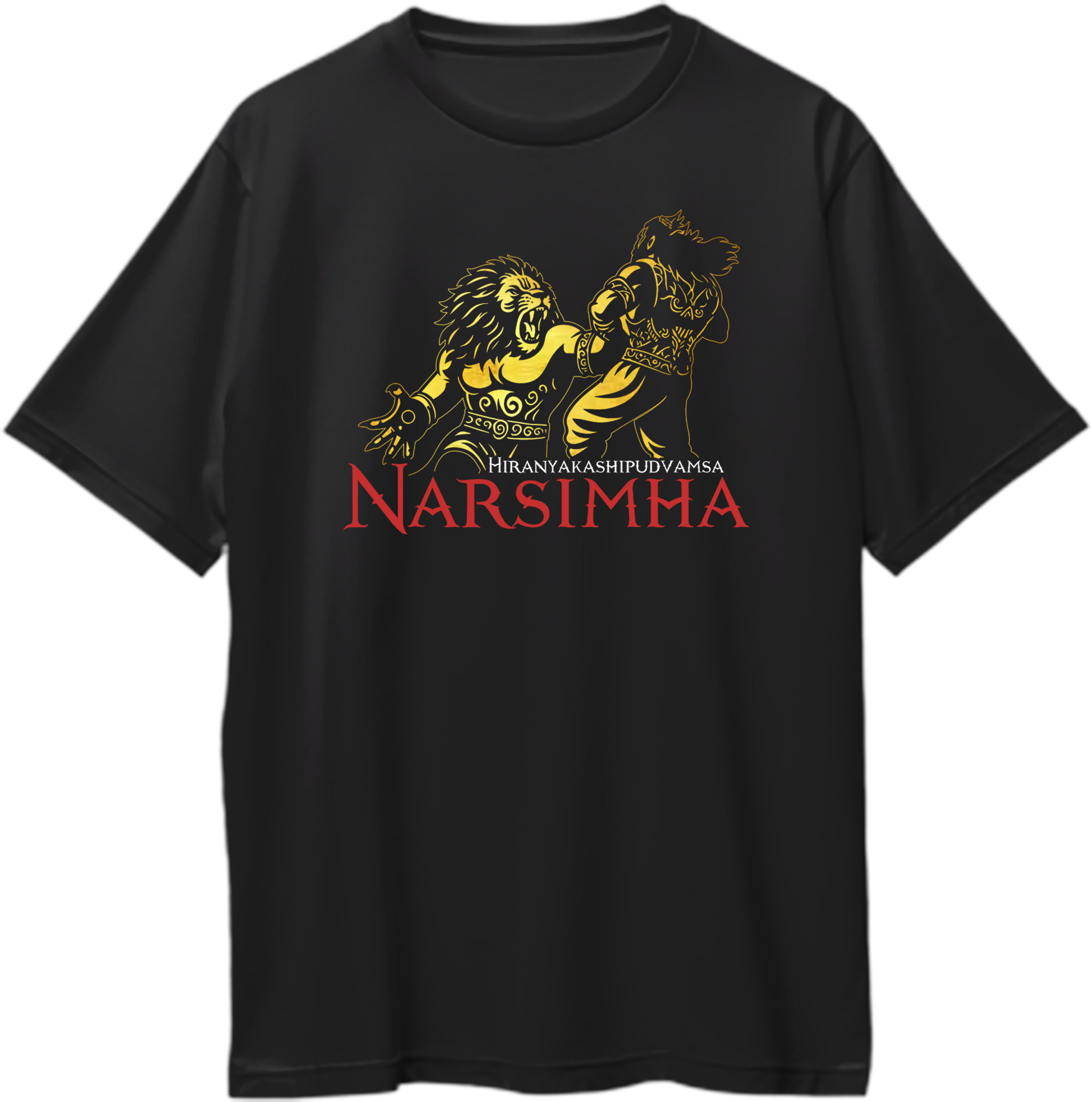 Narasimha Oversized T-Shirt in Black with Golden Reflective Print – Hindu Mythology Graphic Tee