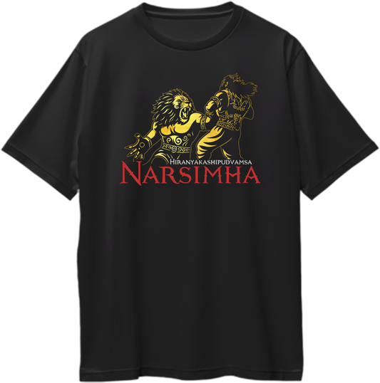 Narasimha Oversized T-Shirt in Black with Golden Reflective Print – Hindu Mythology Graphic Tee