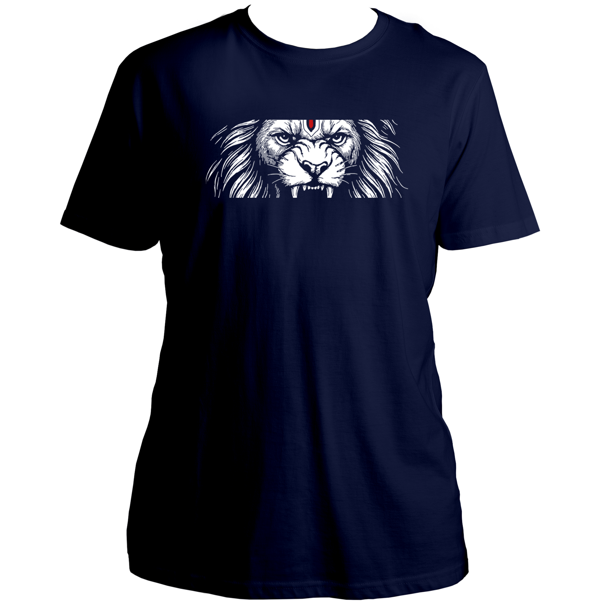 Navy Blue Narsimha The Protector T-shirt with Lord Narsimha lion face and Vaishnav tilak artwork by Garrari