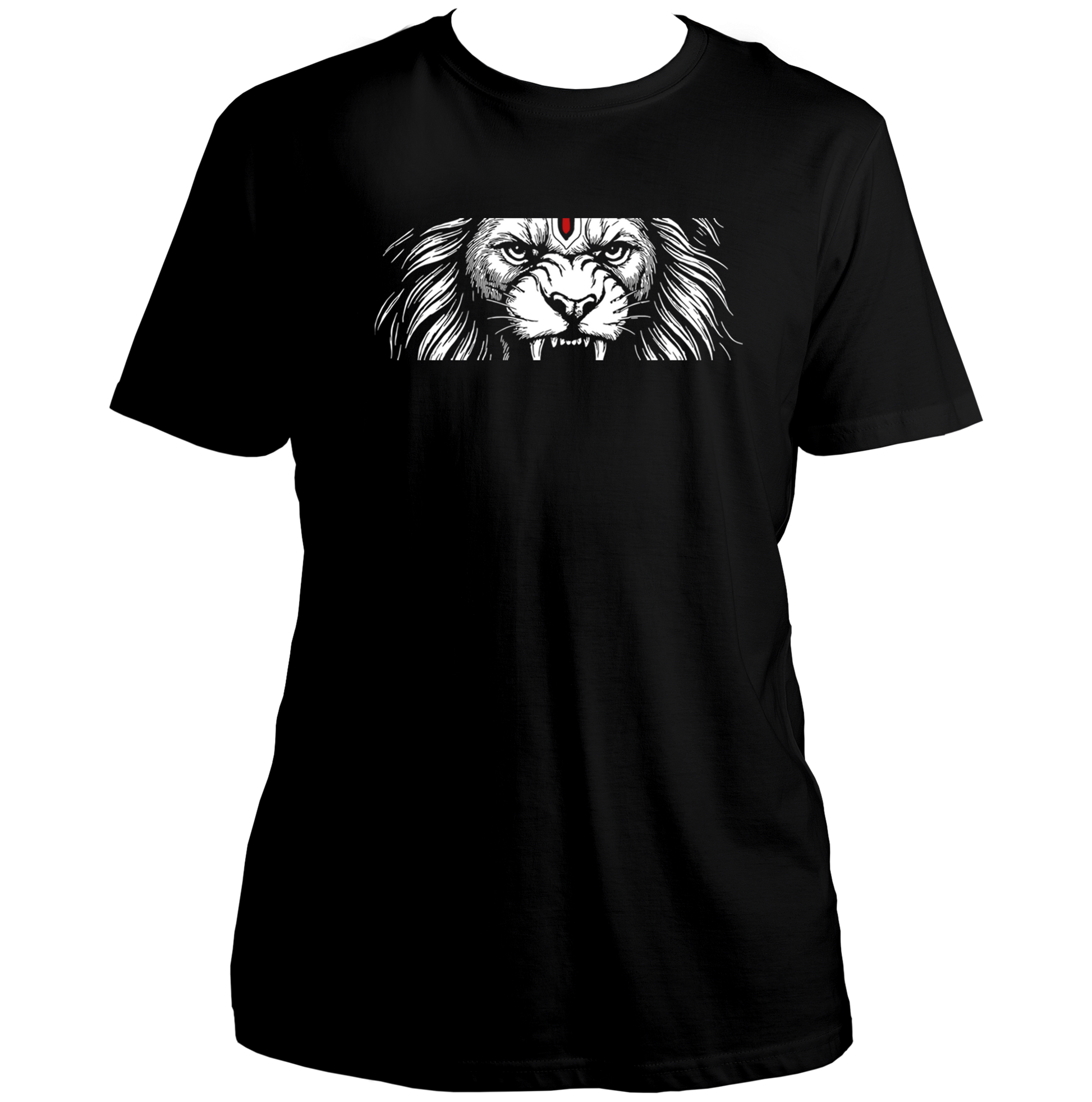 Black Narsimha The Protector T-shirt with Bhagwan Vishnu avatar lion face artwork by Garrari