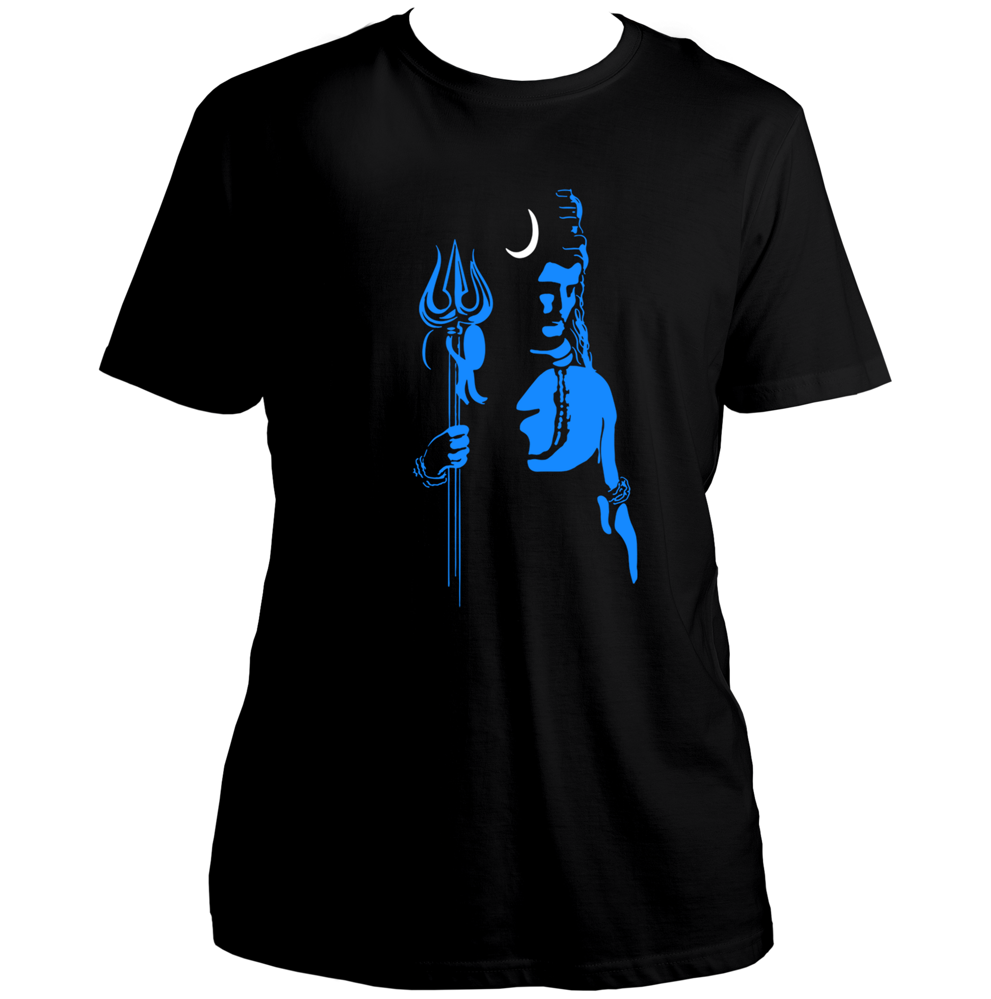 Black Neelkanth Shiv Ji T-shirt with trishul, crescent moon, and blue Mahadev artwork by Garrari