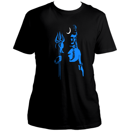 Black Neelkanth Shiv Ji T-shirt with trishul, crescent moon, and blue Mahadev artwork by Garrari