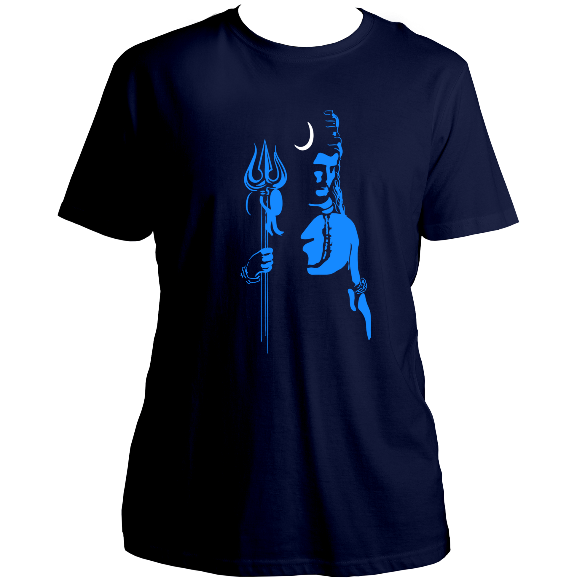 Navy Blue Neelkanth Shiv Ji T-shirt with Lord Shiva devotional artwork and trishul by Garrari