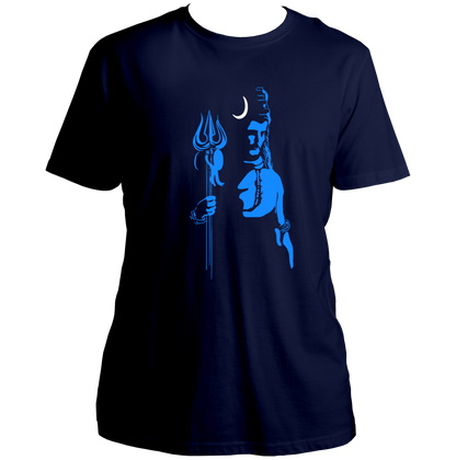 Navy Blue Neelkanth Shiv Ji T-shirt with Lord Shiva devotional artwork and trishul by Garrari