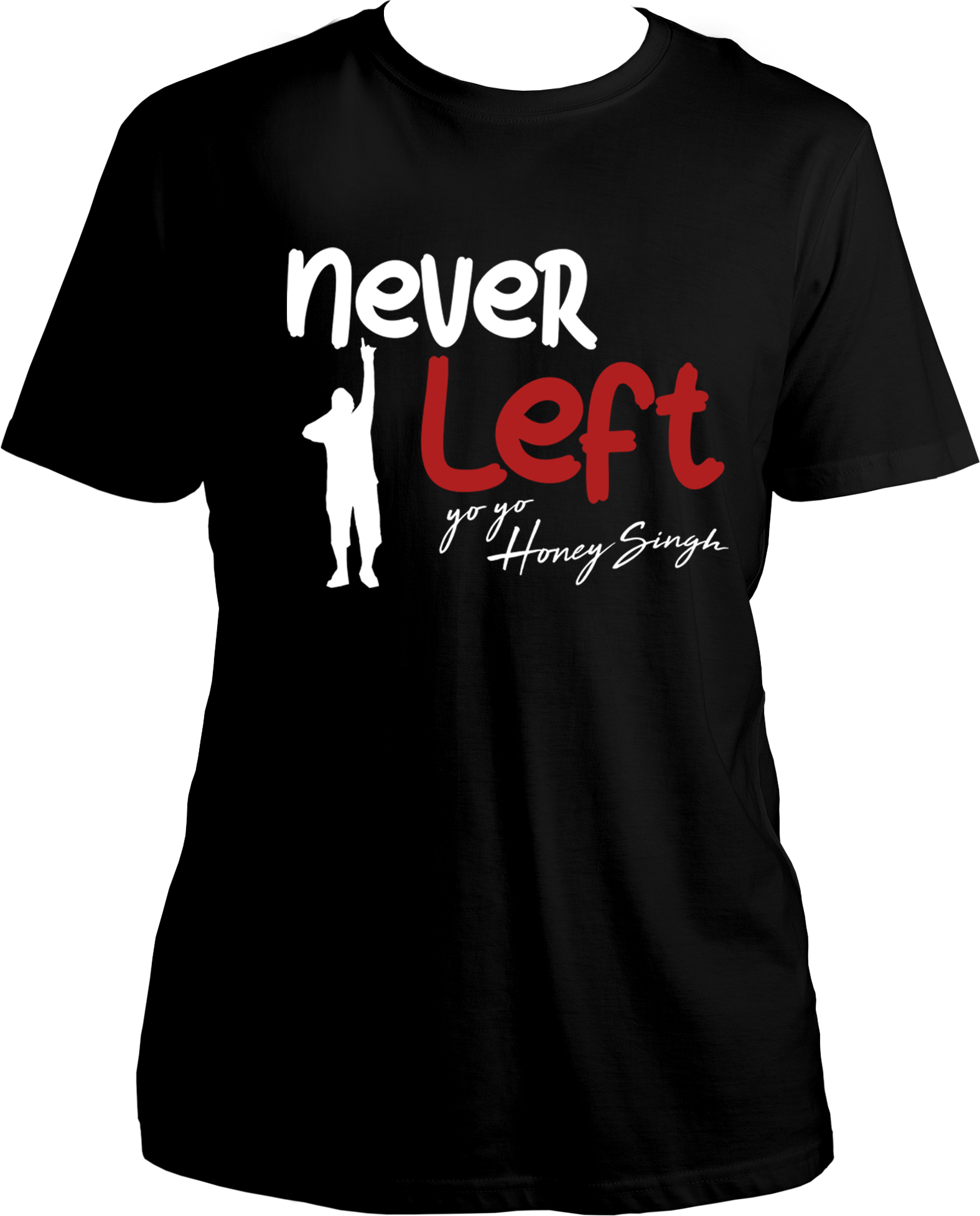 Never Left Honey Singh Unisex T-Shirt – Hip-hop fan merch inspired by the comeback & legacy of Yo Yo Honey Singh. Available now on Garrari.com!