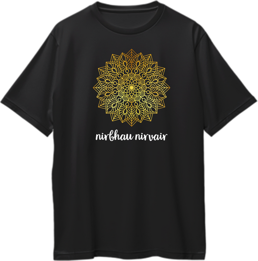 The words Nirbhau (without fear) and Nirvair (without hate) are timeless principles that encourage individuals to rise above fear and hatred, guiding them towards a life of courage, compassion, and truth. Wearing this t-shirt reminds you and those around you of the strength found in love and fearlessness.