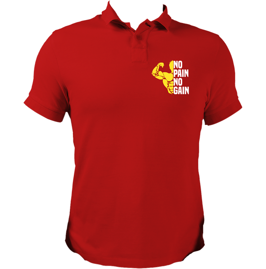Red No Pain No Gain Polo T-Shirt by Garrari with gym fitness chest graphic