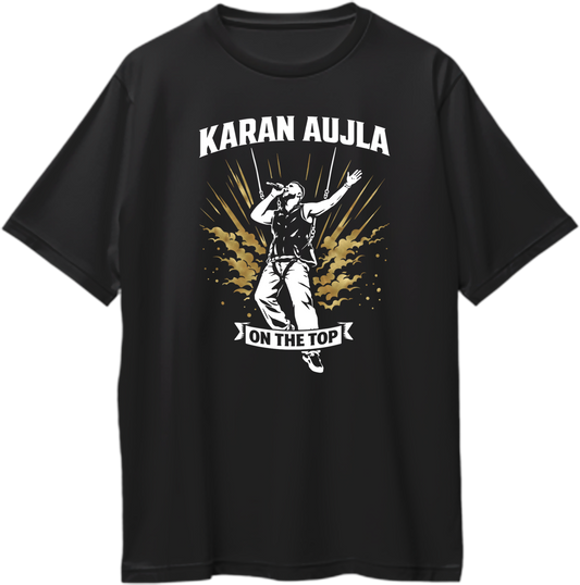 On The Top Karan Aujla oversized black t-shirt with concert graphic print