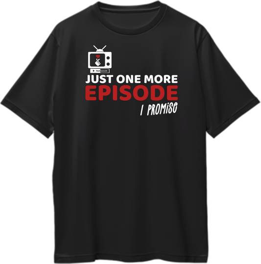 Oversized unisex t-shirt featuring 'Just One More Episode' slogan for K-drama fans.