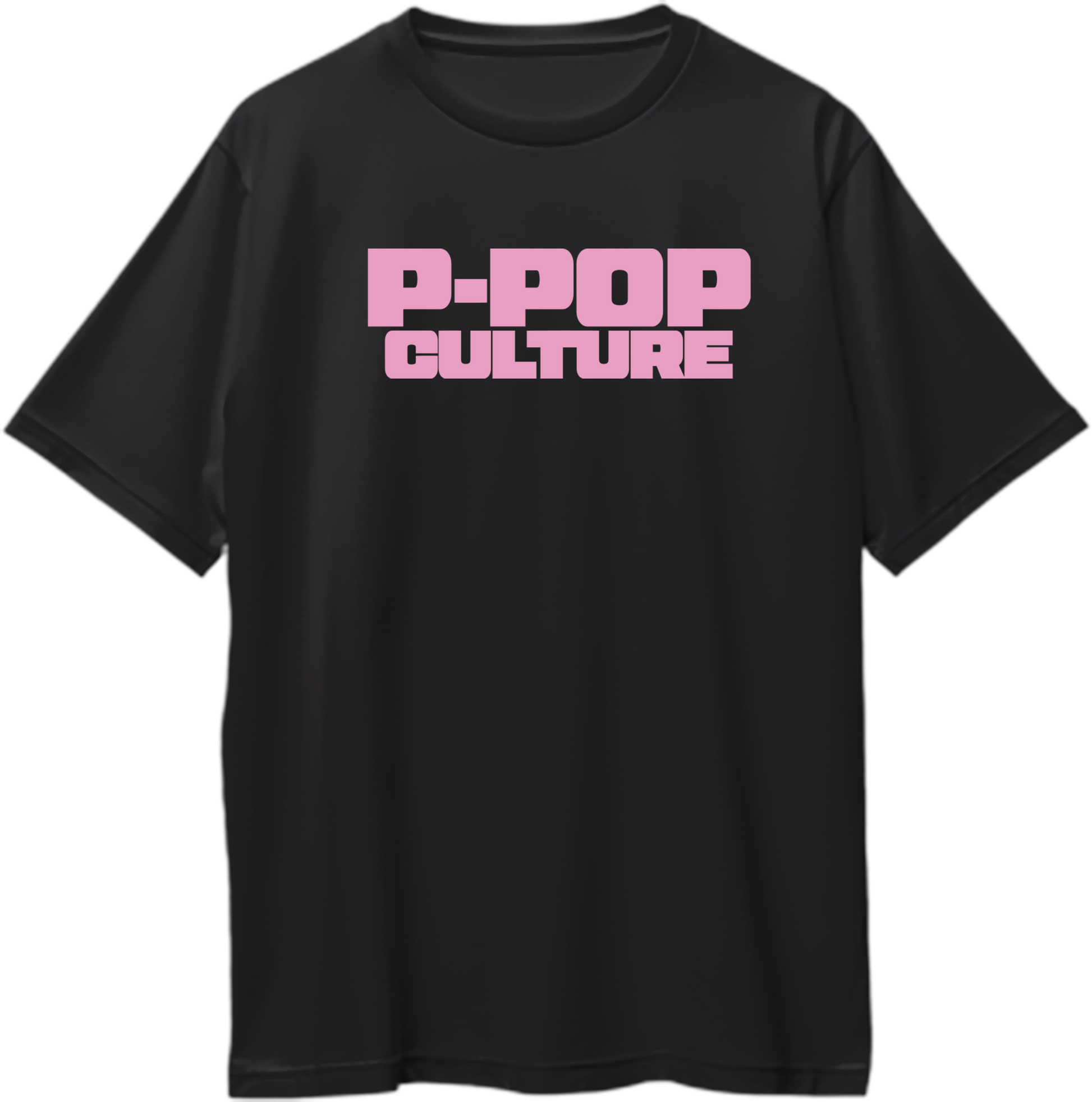 Black oversized T-shirt with soft pink bold text reading P-POP CULTURE inspired by Karan Aujla style.