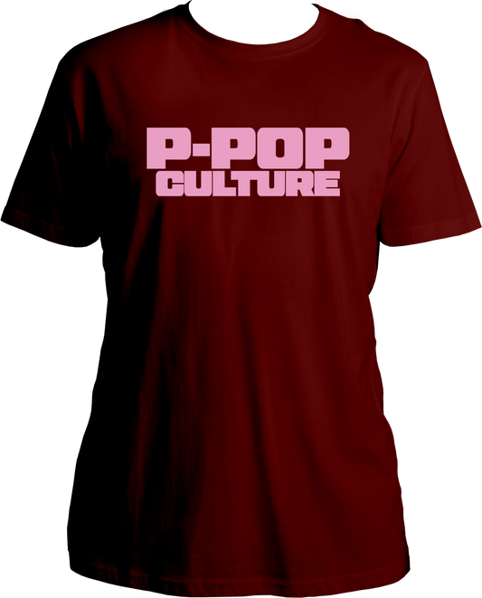 unisex T-shirt with soft pink bold P-POP CULTURE text inspired by Punjabi pop culture and Karan Aujla.