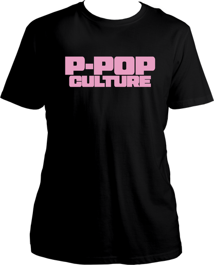 unisex T-shirt with soft pink bold P-POP CULTURE text inspired by Punjabi pop culture and Karan Aujla.