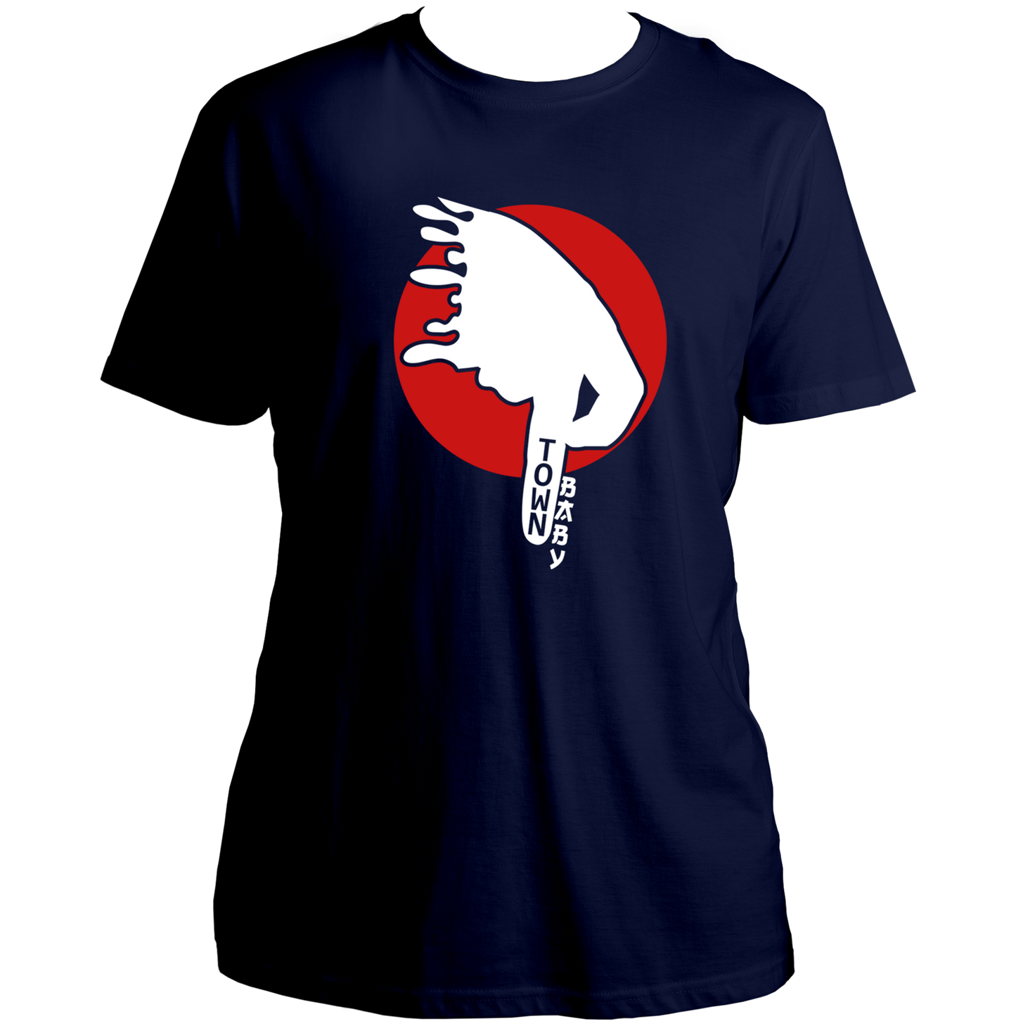 Navy Blue P Town Baby Unisex T-Shirt with bold TOWN BABY graphic by Garrari