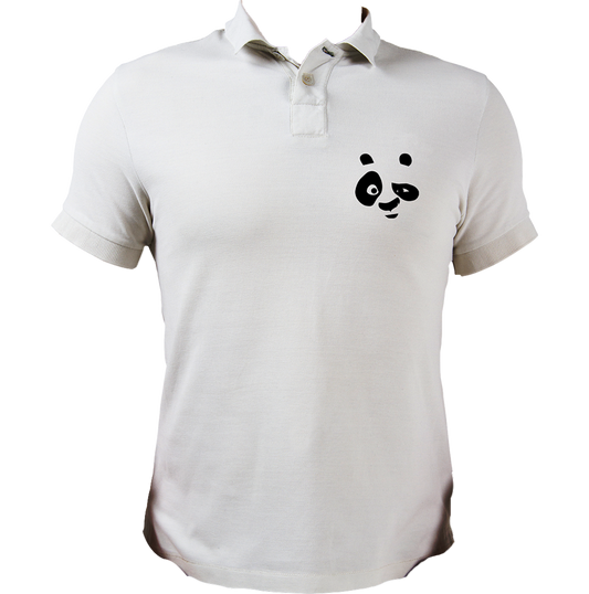 Panda Mood Polo T-Shirt with minimal black panda face print on the left chest