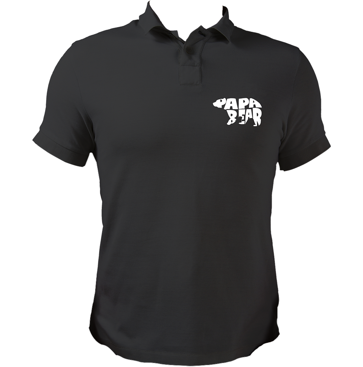 Black Papa Bear Polo T-Shirt by Garrari with contrast Papa Bear father graphic on chest