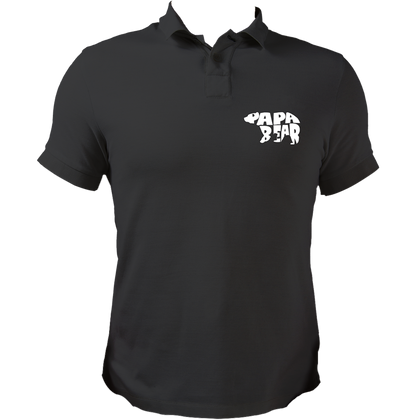 Black Papa Bear Polo T-Shirt by Garrari with contrast Papa Bear father graphic on chest