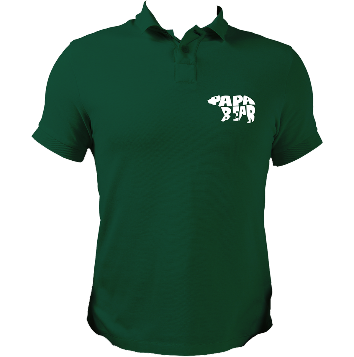 Dark Green Papa Bear Polo T-Shirt by Garrari with Papa Bear dad statement chest print