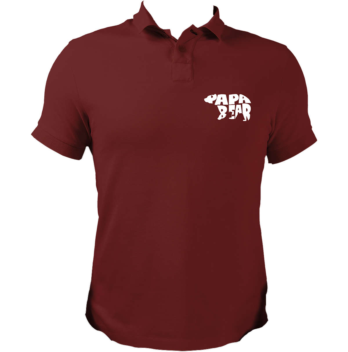 Maroon Papa Bear Polo T-Shirt by Garrari with contrast Papa Bear father graphic