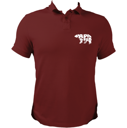 Maroon Papa Bear Polo T-Shirt by Garrari with contrast Papa Bear father graphic
