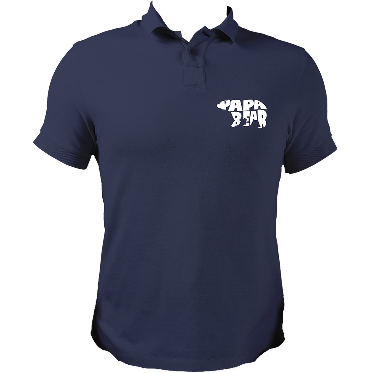 Navy Blue Papa Bear Polo T-Shirt by Garrari with white Papa Bear chest design