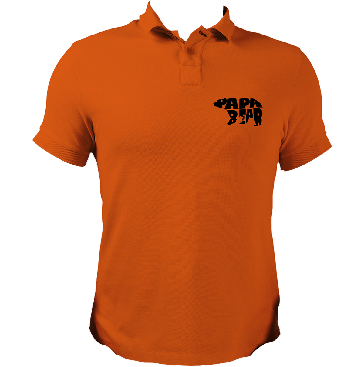 Orange Papa Bear Polo T-Shirt by Garrari with black Papa Bear father-themed chest print