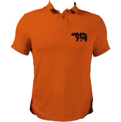 Orange Papa Bear Polo T-Shirt by Garrari with black Papa Bear father-themed chest print