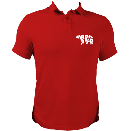 Red Papa Bear Polo T-Shirt by Garrari with contrast Papa Bear dad graphic