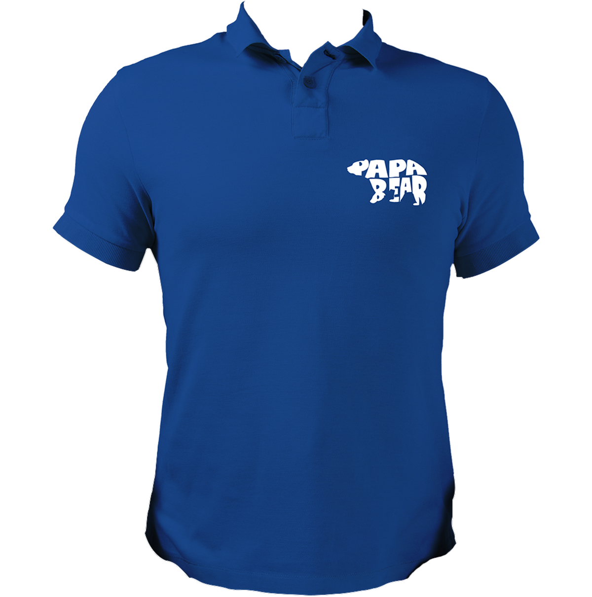 Royal Blue Papa Bear Polo T-Shirt by Garrari with white Papa Bear chest print