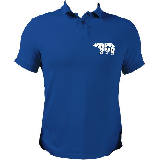 Royal Blue Papa Bear Polo T-Shirt by Garrari with white Papa Bear chest print