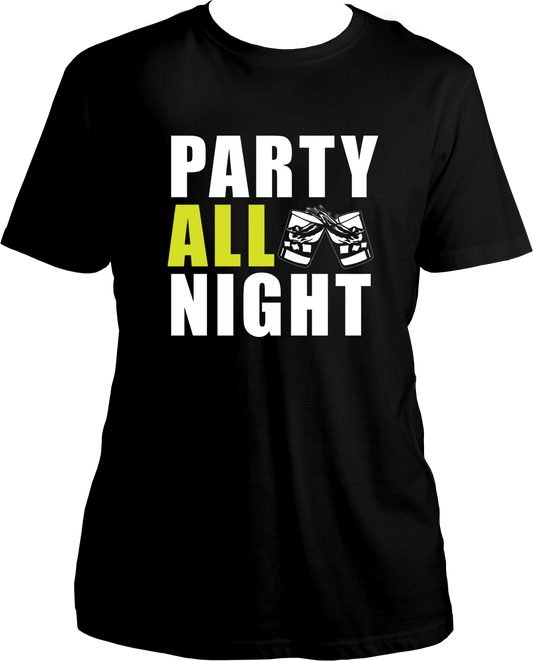 Party All Night unisex T-shirt – premium Yo Yo Honey Singh fan merch for concerts, clubbing & music festivals, available on Garrari.com.