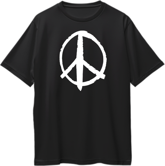 Black Peace Sign Oversized T-Shirt featuring a bold white brush-style peace symbol graphic