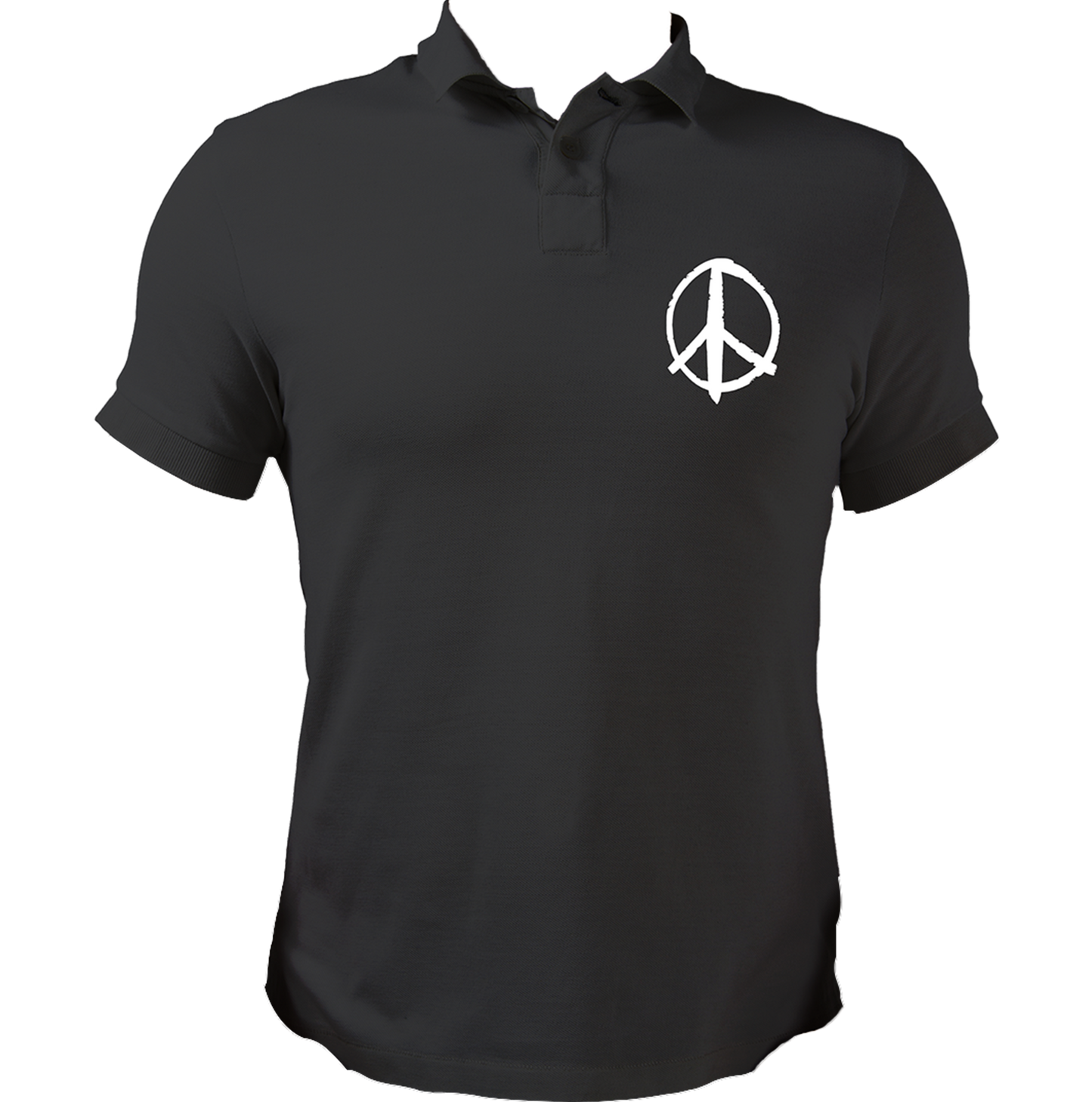 Black Peace Sign Polo T-Shirt with white peace symbol chest print