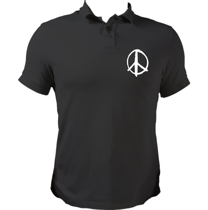 Black Peace Sign Polo T-Shirt with white peace symbol chest print