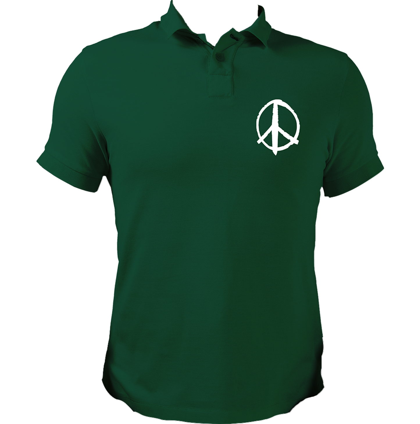 Dark Green Peace Sign Polo T-Shirt with white peace symbol chest print
