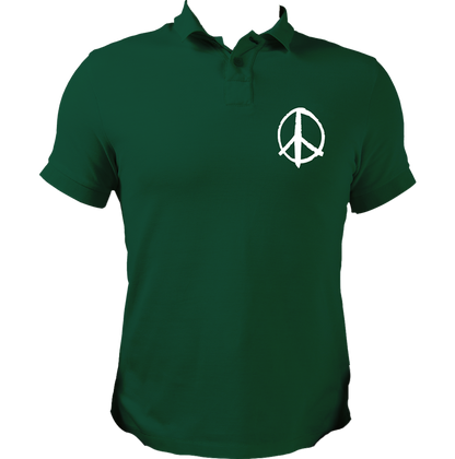 Dark Green Peace Sign Polo T-Shirt with white peace symbol chest print