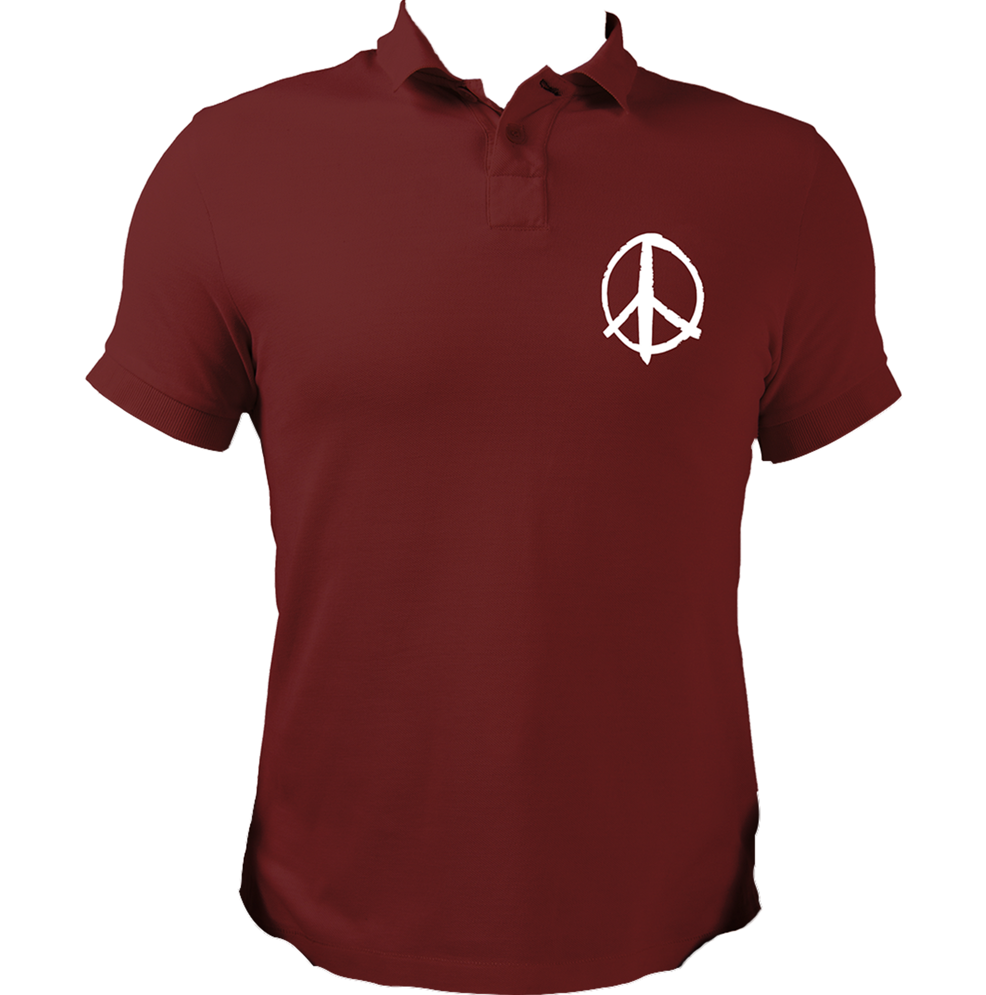 Maroon Peace Sign Polo T-Shirt with white peace symbol chest print