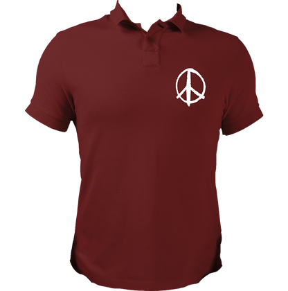 Maroon Peace Sign Polo T-Shirt with white peace symbol chest print