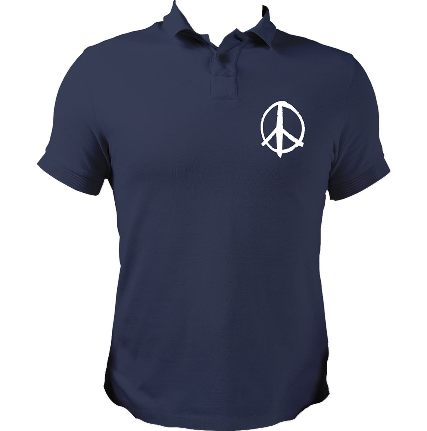 Navy Blue Peace Sign Polo T-Shirt with white peace symbol chest print