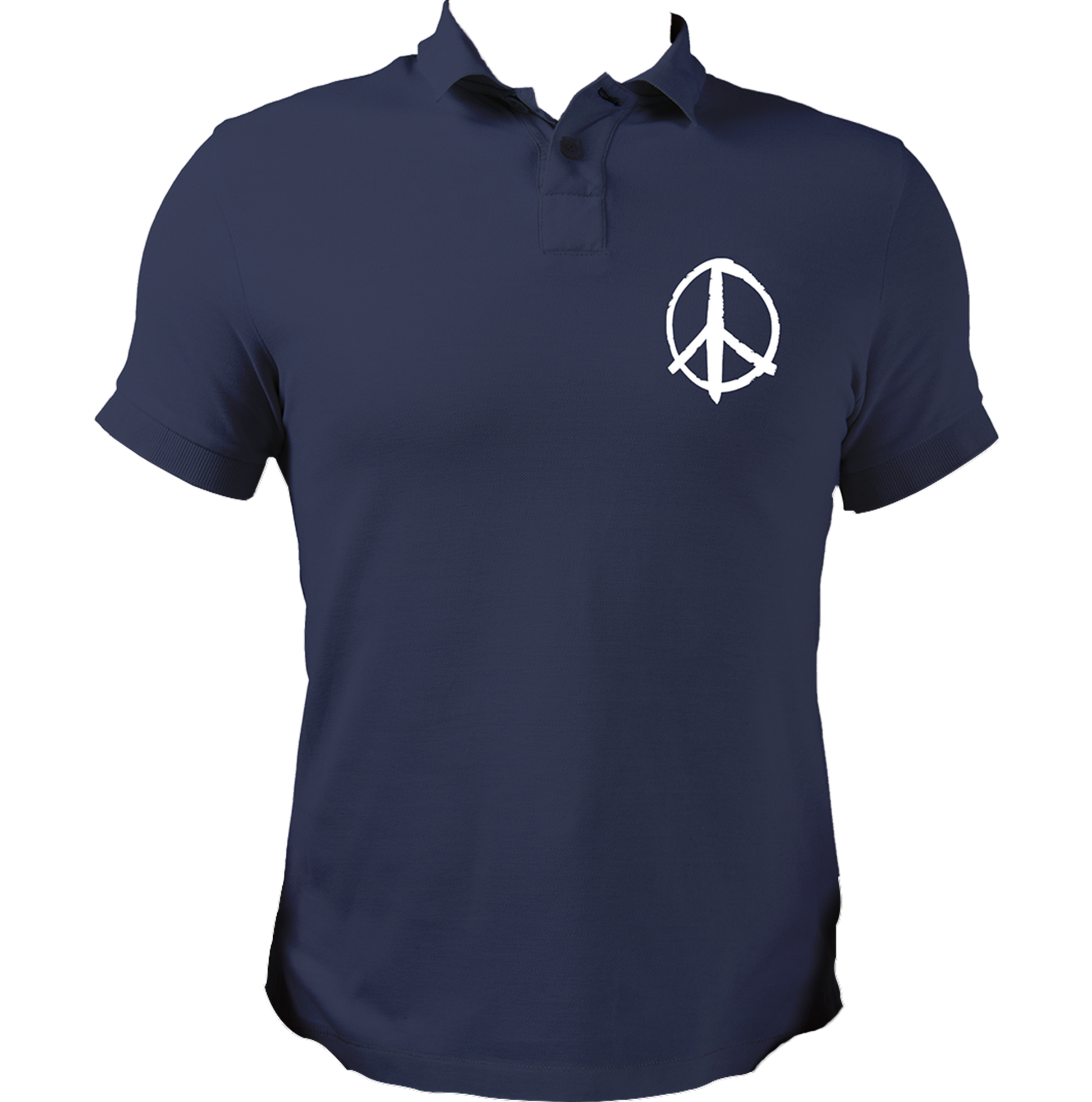 Navy Blue Peace Sign Polo T-Shirt with white peace symbol chest print