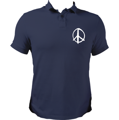 Navy Blue Peace Sign Polo T-Shirt with white peace symbol chest print