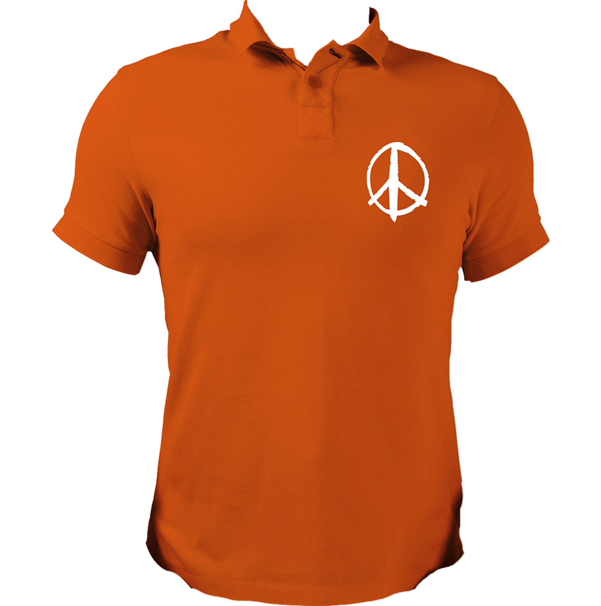 Orange Peace Sign Polo T-Shirt with white peace symbol chest print