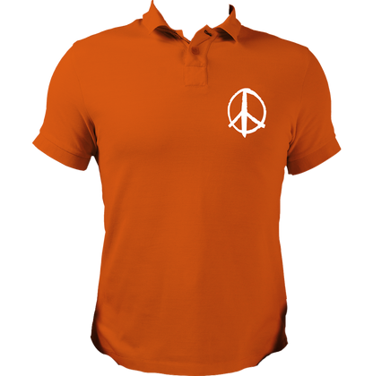 Orange Peace Sign Polo T-Shirt with white peace symbol chest print
