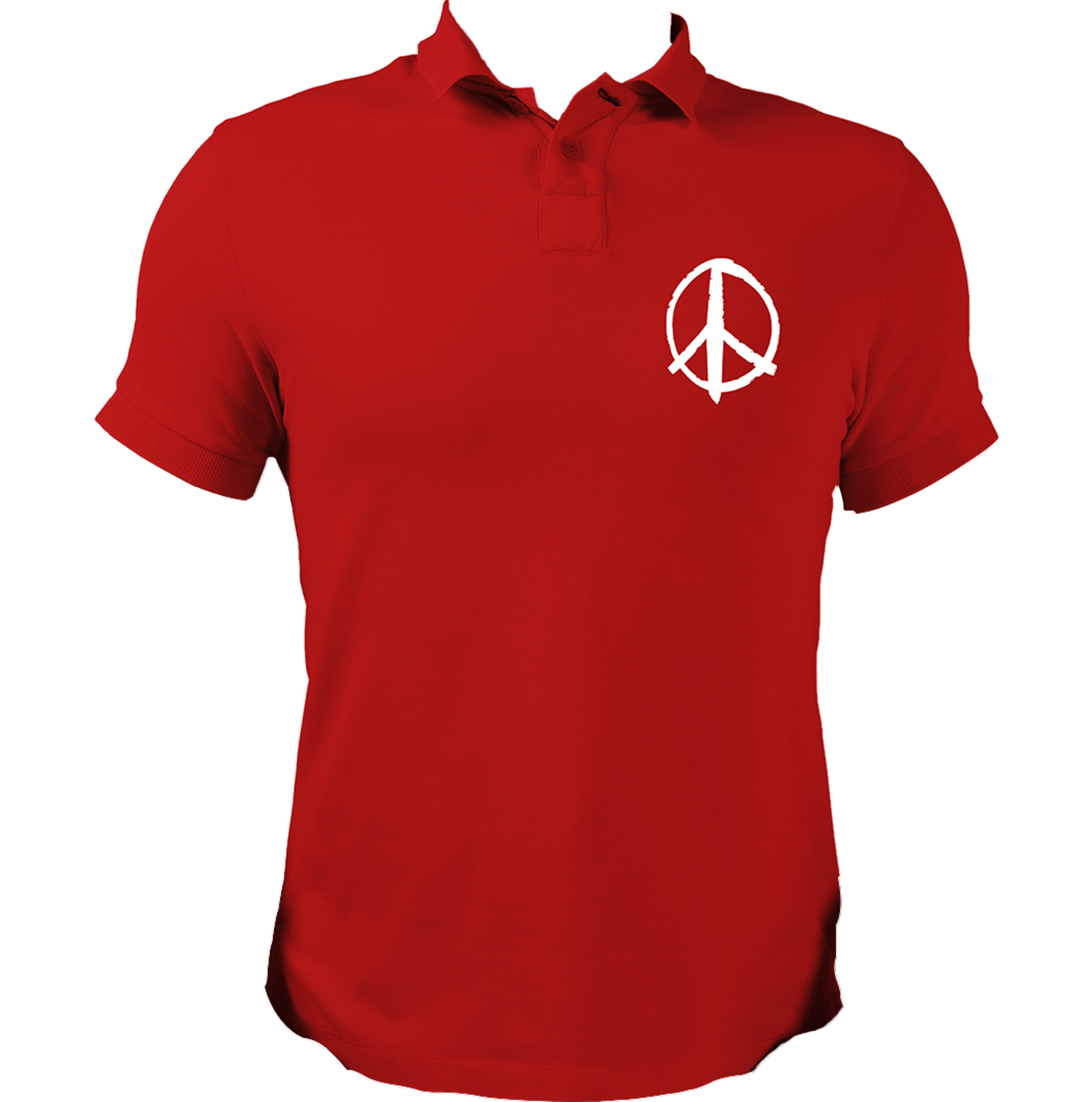 Red Peace Sign Polo T-Shirt with white peace symbol chest print