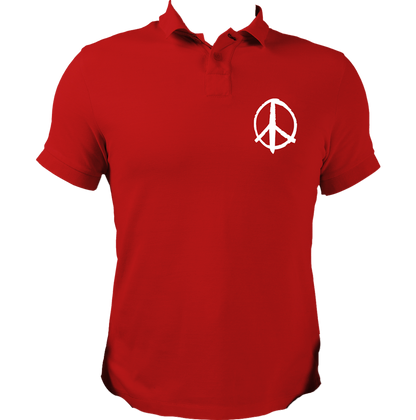 Red Peace Sign Polo T-Shirt with white peace symbol chest print