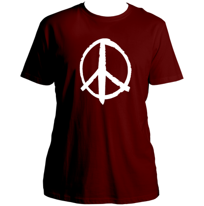 Maroon Peace Sign Unisex T-Shirt with white brush-style peace symbol