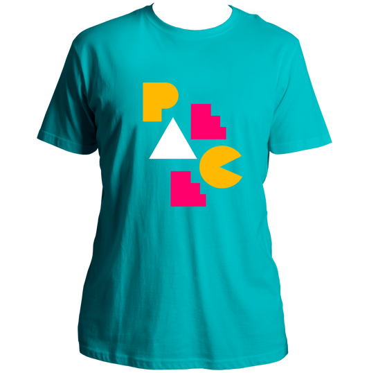 Aqua Blue Geometric Peace Unisex T-Shirt with colourful PEACE graphic