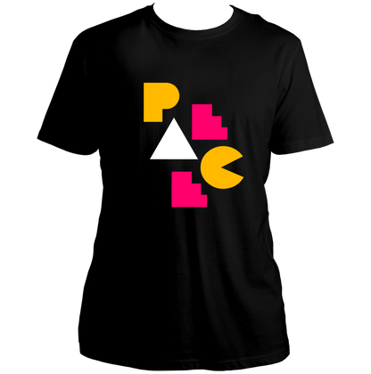 Black Geometric Peace Unisex T-Shirt with colourful geometric PEACE print