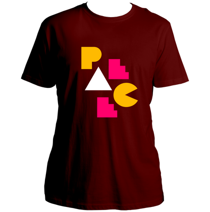 Maroon Geometric Peace Unisex T-Shirt with colourful abstract PEACE design