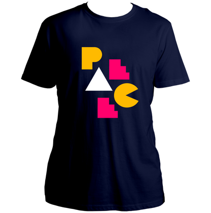 Navy Blue Geometric Peace Unisex T-Shirt with colourful geometric typography